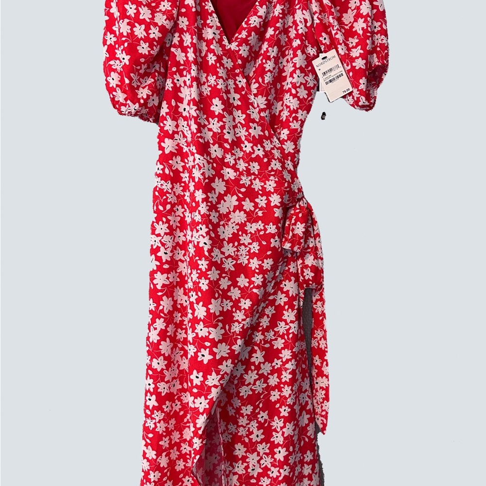 Leith Red Floral Print Dress NWT